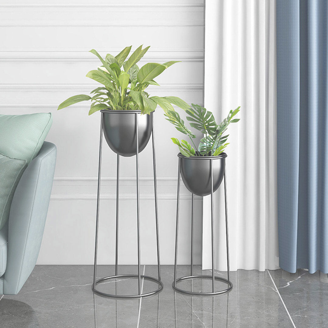 SOGA 2X 50cm Round Wire Metal Flower Pot Stand with Black Flowerpot Holder Rack Display • LUZ-FPotH52RoundBLKX2