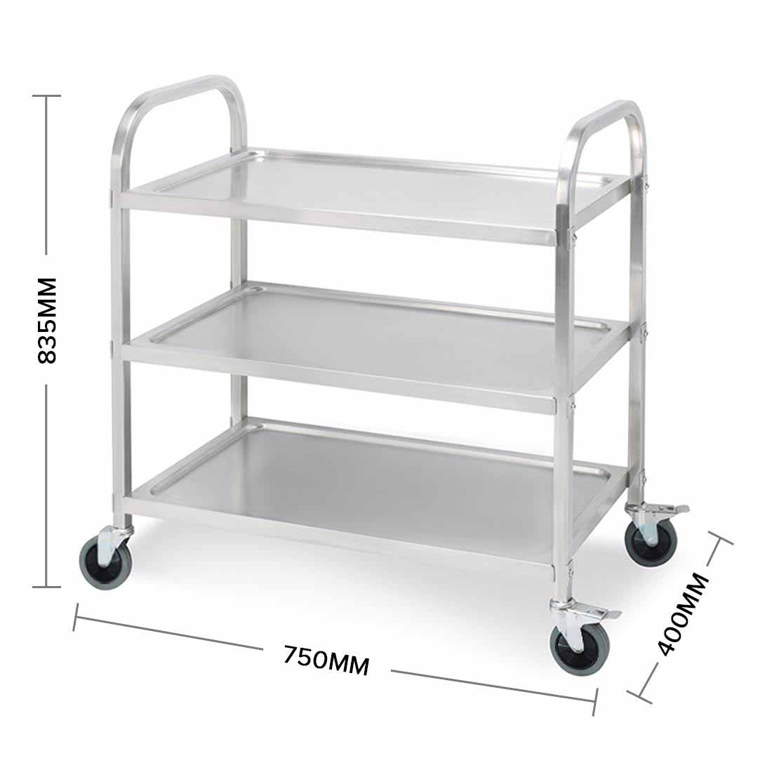 SOGA 3 Tier 75x40x83.5cm Stainless Steel Kitchen Dinning Food Cart Trolley Utility Size Small • LUZ-FoodCart1003