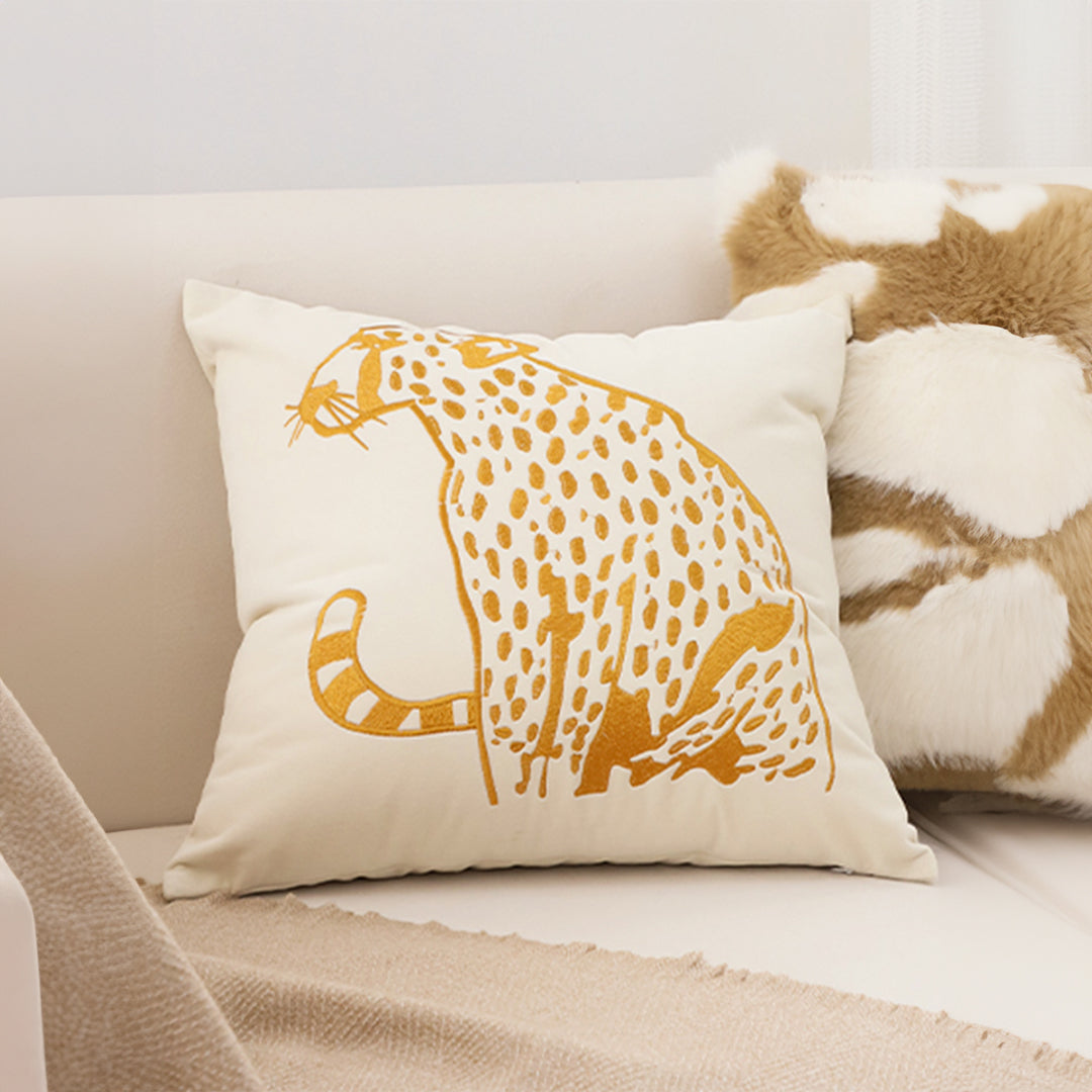 SOGA 45cm Throw Pillow White Light Luxury with Golden Leopard Design Decorative Square Cushion Home Decor • LUZ-FrenchCushion276