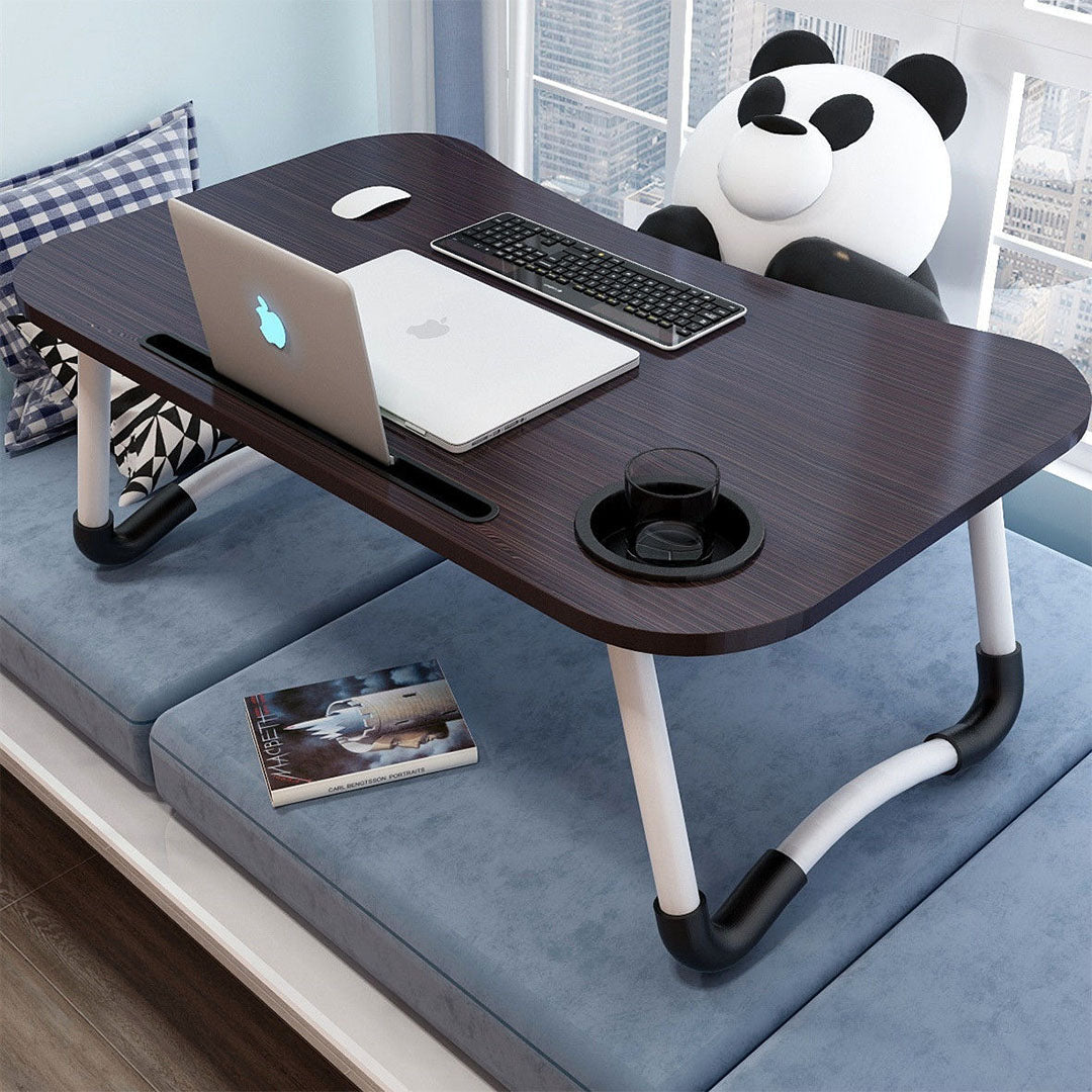SOGA 2X Black Portable Bed Table Adjustable Foldable Bed Sofa Study Table Laptop Mini Desk with Notebook Stand Cup Slot Home Decor • LUZ-BedTableH301X2