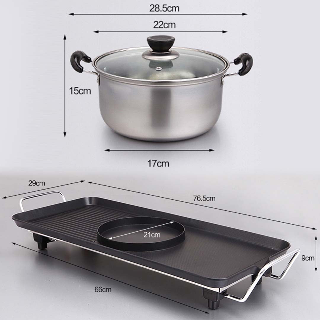 SOGA 2X Electric Steamboat Asian Hot Pot Soup Maker Fondue Teppanyaki Hotpot Grill • LUZ-KoreanBBQPlate68CMWithPotX2