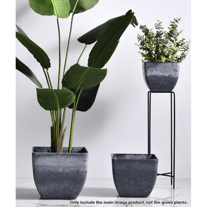 SOGA 27cm Weathered Grey Square Resin Plant Flower Pot in Cement Pattern Planter Cachepot for Indoor Home Office • LUZ-FPotF2724