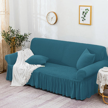 SOGA 4-Seater Blue Sofa Cover with Ruffled Skirt Couch Protector High Stretch Lounge Slipcover Home Decor • LUZ-SofaCov17