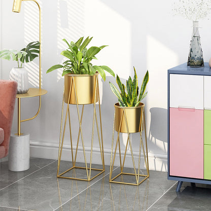 SOGA 70cm Gold Metal Plant Stand with Gold Flower Pot Holder Corner Shelving Rack Indoor Display • LUZ-FPotH72GLD