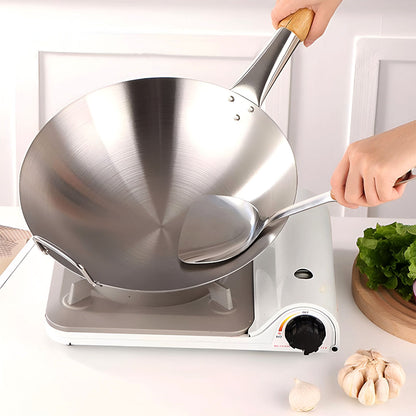SOGA 40cm Stainless Steel Kitchen Cooking Wok with Wood Handle • LUZ-WokHandle40