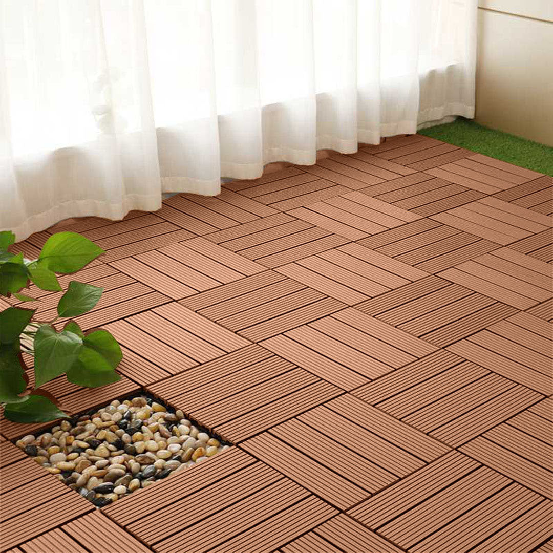 SOGA 11 pcs Red Brown DIY Wooden Composite Decking Tiles Garden Outdoor Backyard Flooring Home Decor • LUZ-Deck7003