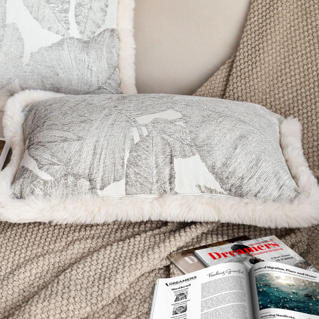 SOGA 35cm Wabi-sabi Rectangular Raised Embroidery Leaf & Lumbar Throw Pillow • LUZ-FrenchCushion261