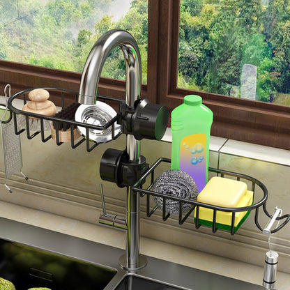 SOGA Black Single Kitchen Sink Organiser Faucet Soap Sponge Caddy Rack Storage Drainer LUZ-TAN1035