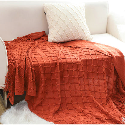 SOGA Red Diamond Pattern Knitted Throw Blanket Warm Cozy Woven Cover Couch Bed Sofa Home Decor with Tassels • LUZ-Blanket905