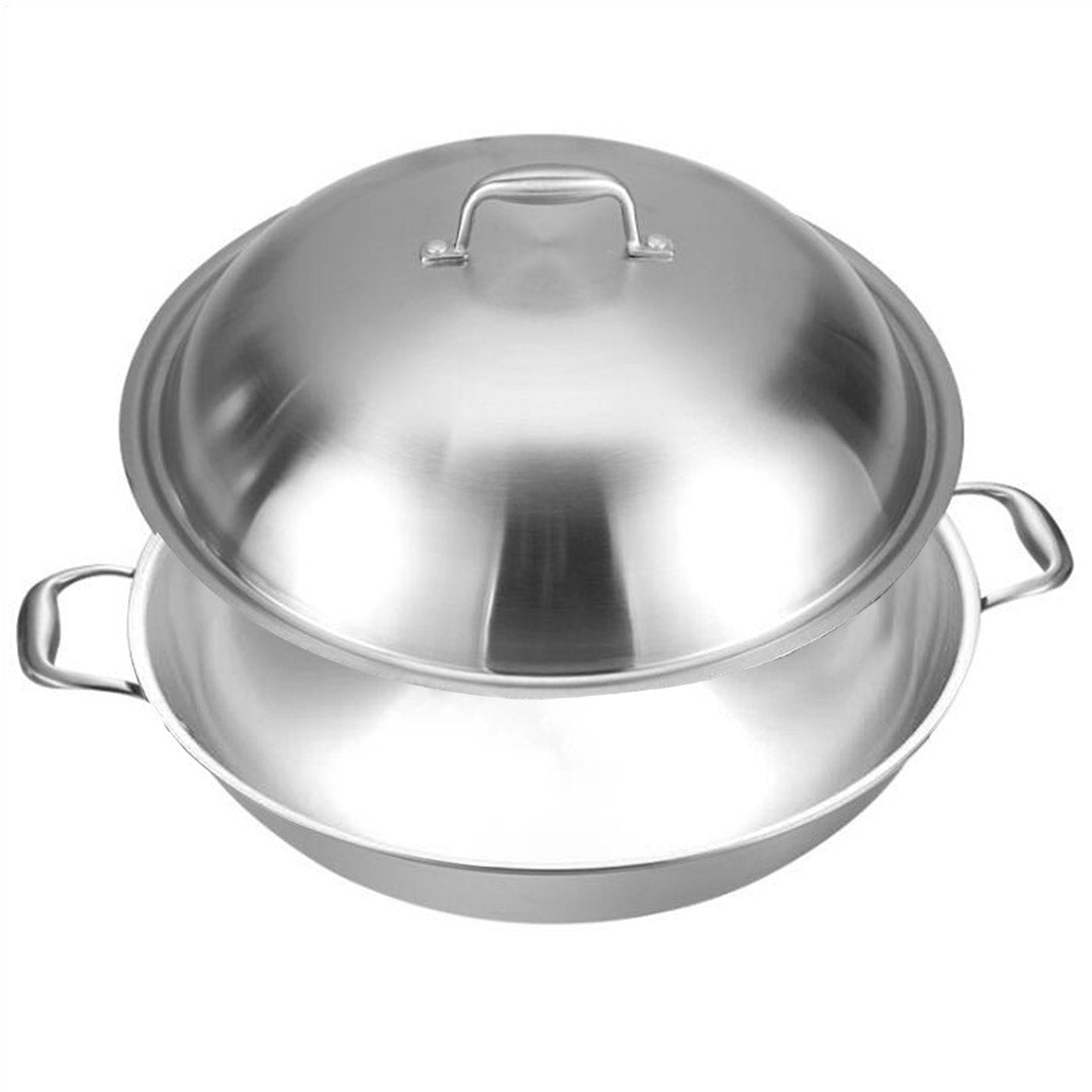 SOGA 3-Ply 38cm Stainless Steel Double Handle Wok Frying Fry Pan Skillet with Lid • LUZ-WokTRIFPG38