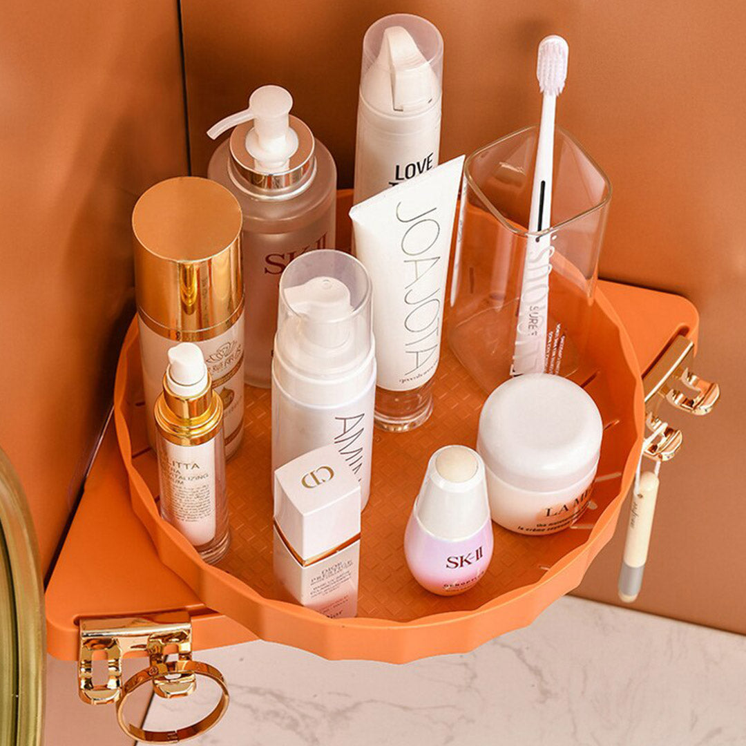 SOGA 2X Orange 360 Degree Wall-Mounted Rotating Bathroom Organiser Corner Vanity Rack Toilet Adhesive Storage Shelf • LUZ-BathA009X2