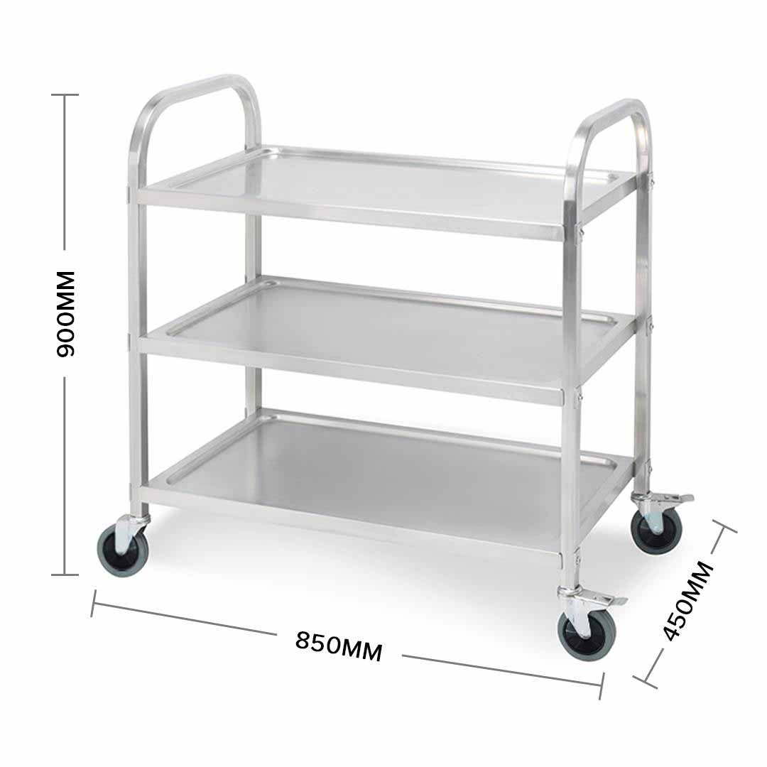 SOGA 3 Tier 85x45x90cm Stainless Steel Kitchen Dinning Food Cart Trolley Utility Size Medium • LUZ-FoodCart1002