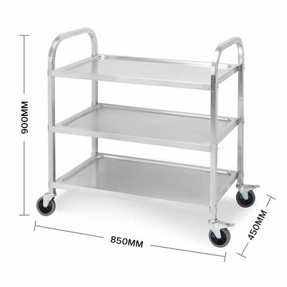 SOGA 3 Tier 85x45x90cm Stainless Steel Kitchen Dinning Food Cart Trolley Utility Size Medium • LUZ-FoodCart1002
