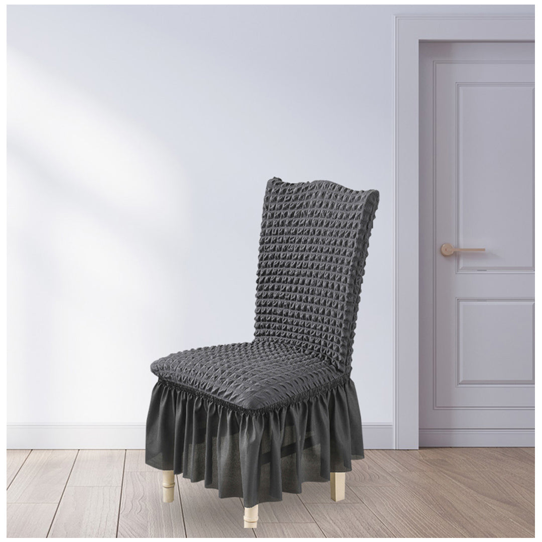 SOGA 2X Dark Grey Chair Cover Seat Protector with Ruffle Skirt Stretch Slipcover Wedding Party Home Decor • LUZ-Chaircov25EX2