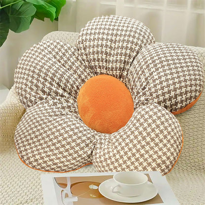 SOGA 2X Orange Flower Cushion Shaped for Floor and Sitting Throw Pillow • LUZ-SCushion097X2