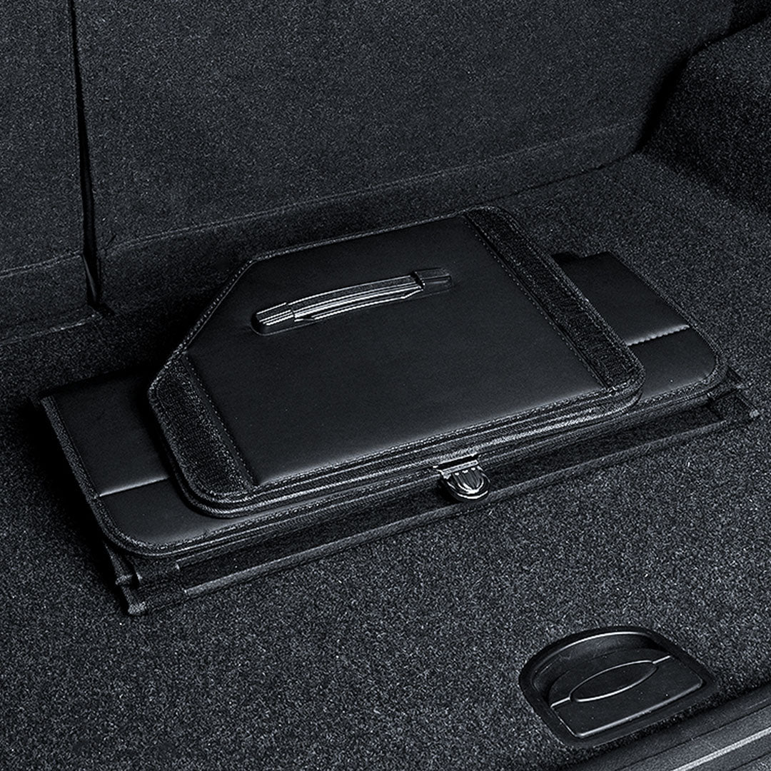 SOGA Leather Car Boot Collapsible Foldable Trunk Cargo Organizer Portable Storage Box With Lock Black Medium • LUZ-StorageBLKV20Med