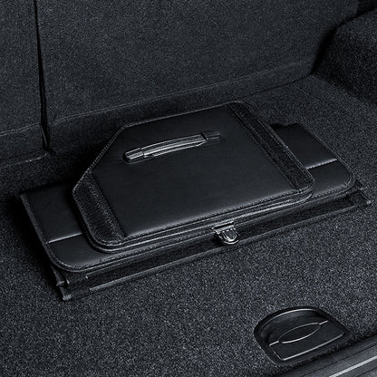 SOGA Leather Car Boot Collapsible Foldable Trunk Cargo Organizer Portable Storage Box With Lock Black Medium • LUZ-StorageBLKV20Med