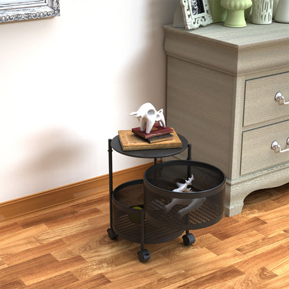 SOGA 2X 2 Tier Steel Round Rotating Kitchen Cart Multi-Functional Shelves Portable Storage Organizer with Wheels • LUZ-KitchenXY014X2