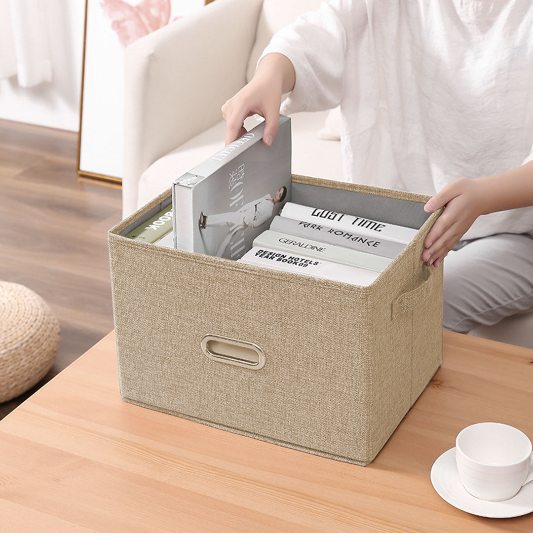 SOGA 2X Beige Large Foldable Canvas Storage Box Cube Clothes Basket Organiser Home Decorative Box • LUZ-SBox007X2