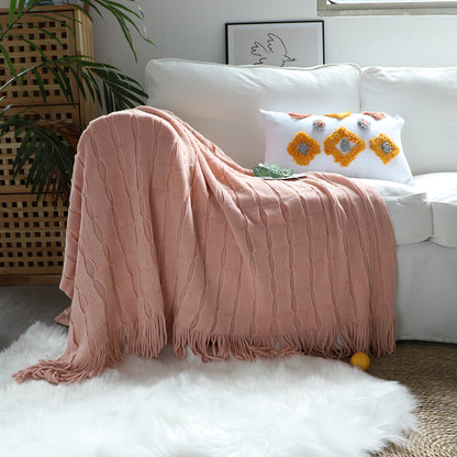 SOGA 2X Pink Textured Knitted Throw Blanket Warm Cozy Woven Cover Couch Bed Sofa Home Decor with Tassels LUZ-Blanket927X2