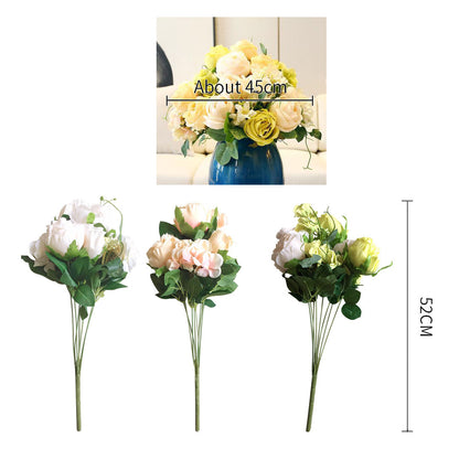 SOGA 3pcs Artificial Silk with 15 Heads Flower Fake Rose Bouquet Table Decor White • LUZ-AFlowerWhiteSet