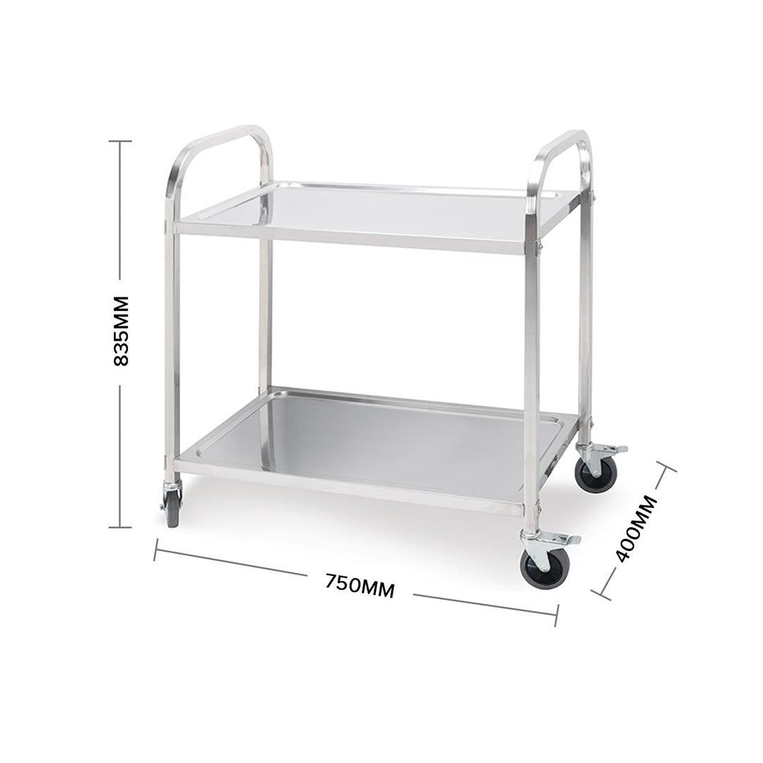 SOGA 2X 2 Tier 75x40x83.5cm Stainless Steel Kitchen Dinning Food Cart Trolley Utility Small • LUZ-FoodCart1006X2