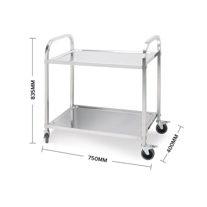 SOGA 2X 2 Tier 75x40x83.5cm Stainless Steel Kitchen Dinning Food Cart Trolley Utility Small • LUZ-FoodCart1006X2