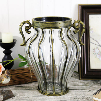 SOGA Clear European Glass Home Decor Flower Vase with Two Metal Handle • LUZ-HO-VaseYG8054Clear