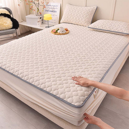 SOGA 2X Beige 153cm Wide Mattress Cover Thick Quilted Fleece Stretchable Clover Design Bed Spread Sheet Protector with Pillow Covers05 • LUZ-BCover7005X2