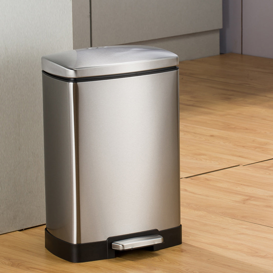 SOGA Foot Pedal Stainless Steel Rubbish Recycling Garbage Waste Trash Bin Rectangular Shape 12L Silver • LUZ-RubbishBinU12L05