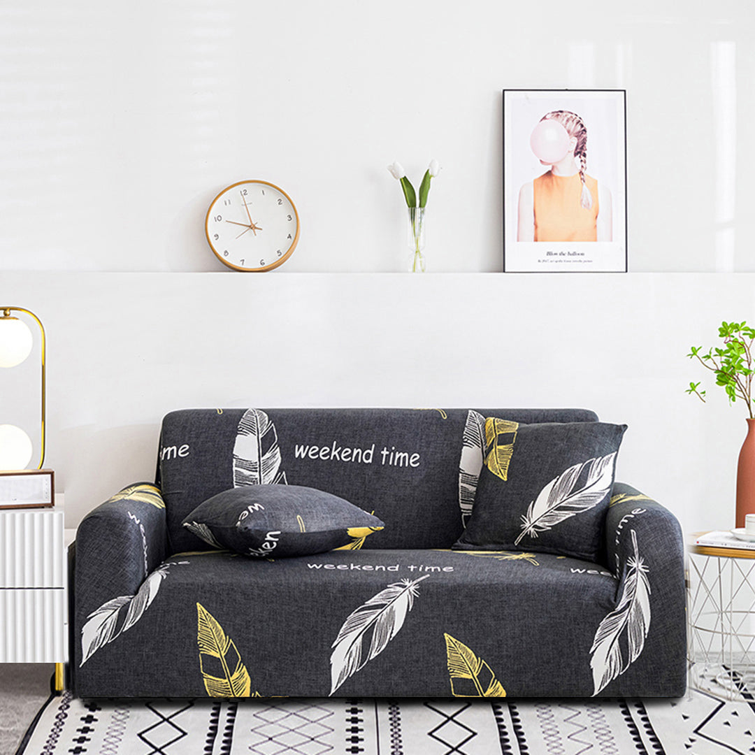 SOGA 4-Seater Feather Print Sofa Cover Couch Protector High Stretch Lounge Slipcover Home Decor • LUZ-SofaCov220