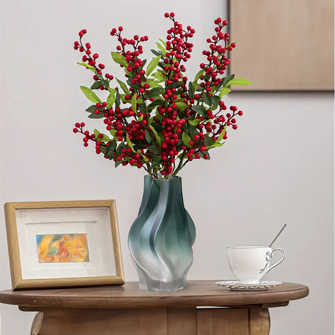 SOGA 27cm Glass Vase Blue with Beautiful glass Bubble Texture Art Vases • LUZ-GVaseBlu25