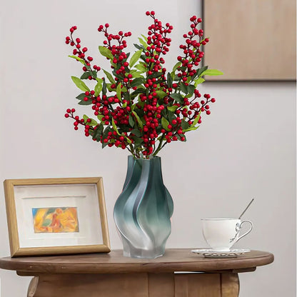 SOGA 27cm Glass Vase Blue with Beautiful glass Bubble Texture Art Vases • LUZ-GVaseBlu25