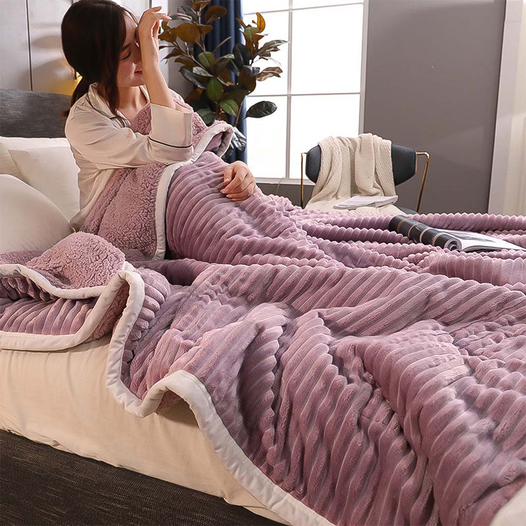 SOGA Throw Blanket Warm Cozy Double Sided Thick Flannel Coverlet Fleece Bed Sofa Comforter Purple • LUZ-Blanket311