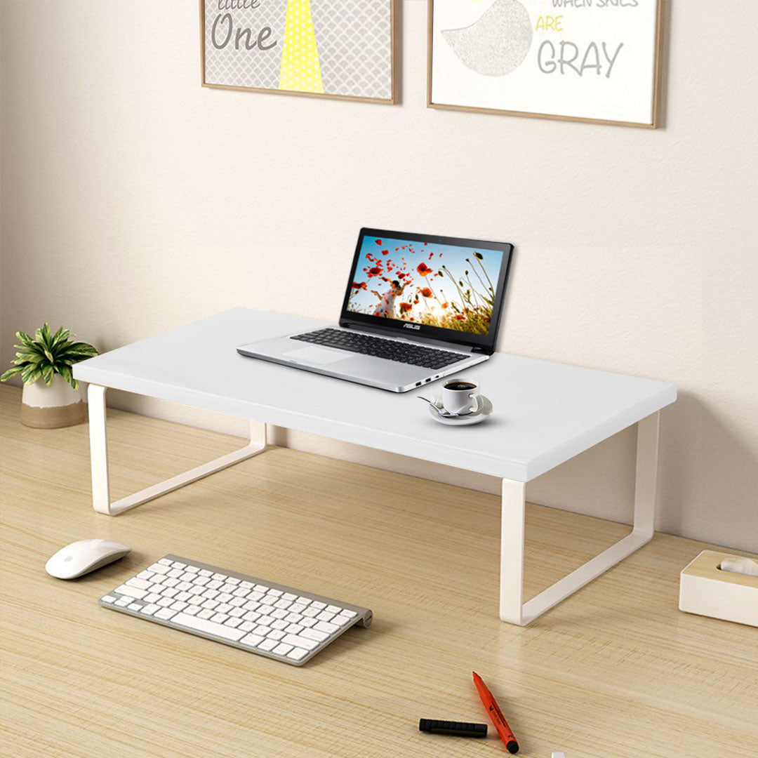 SOGA 2X 50cm White Computer Monitor Elevated Stand Desktop Support Station Rack • LUZ-Level005X2