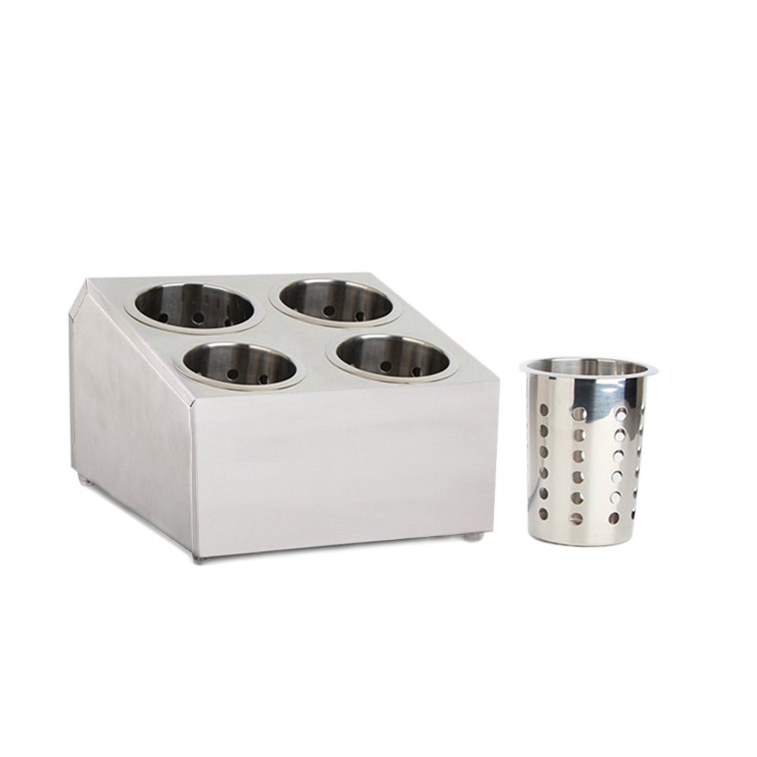 SOGA 2X 18/10 Stainless Steel Commercial Conical Utensils Square Cutlery Holder with 4 Holes • LUZ-CutleryHolder4604X2