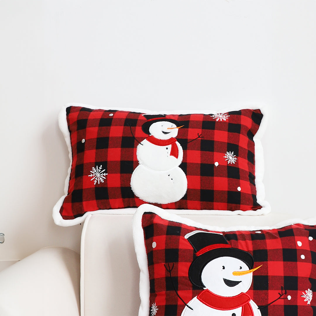 SOGA 2X 30cm Throw Pillow Red Christmas Snowman Lumbar Cushion for Festive Holiday Winter Home Decor LUZ-FrenchCushion274X2