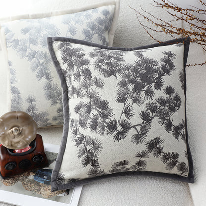 SOGA 45cm Throw Pillow Off White Wide Border with Branch and Pine Needle Design Pattern Home Decor LUZ-FrenchCushion305