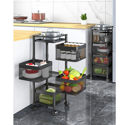 SOGA 2X 4 Tier Steel Square Rotating Kitchen Cart Multi-Functional Shelves Portable Storage Organizer with Wheels • LUZ-KitchenXY020X2