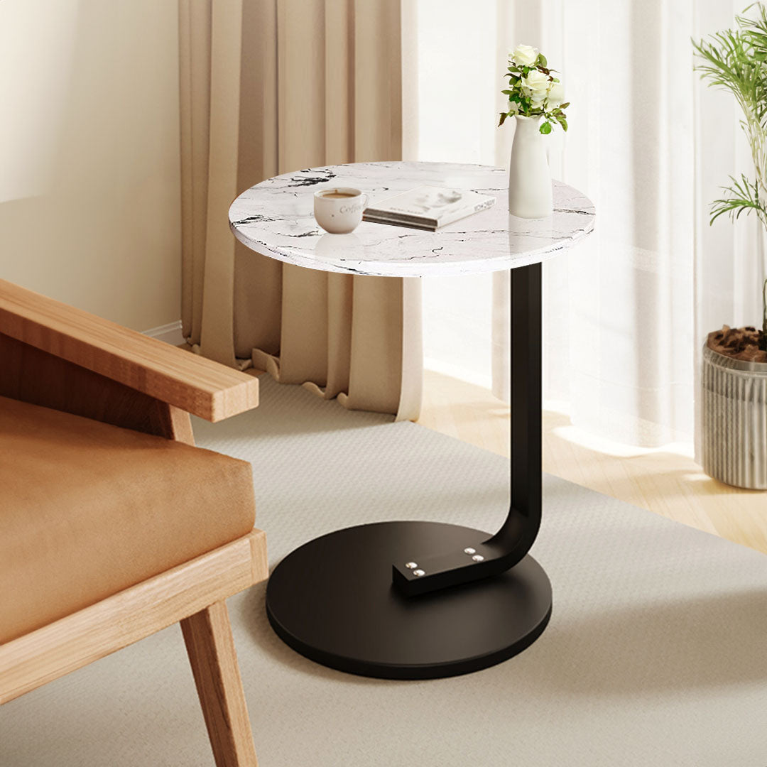 SOGA 2X  50cm White Marble Mini Side Table Movable Lightweight w/ Black Frame • LUZ-SideTab34X2