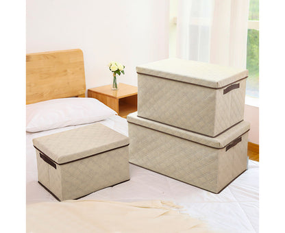 SOGA 2X Extra Large Beige Non-Woven Diamond Quilt Grid Fabric Storage/Organizer Box • LUZ-SBox048X2
