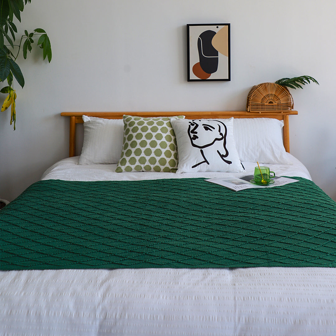 SOGA 2X Green Diamond Pattern Knitted Throw Blanket Warm Cozy Woven Cover Couch Bed Sofa Home Decor with Tassels • LUZ-Blanket903X2