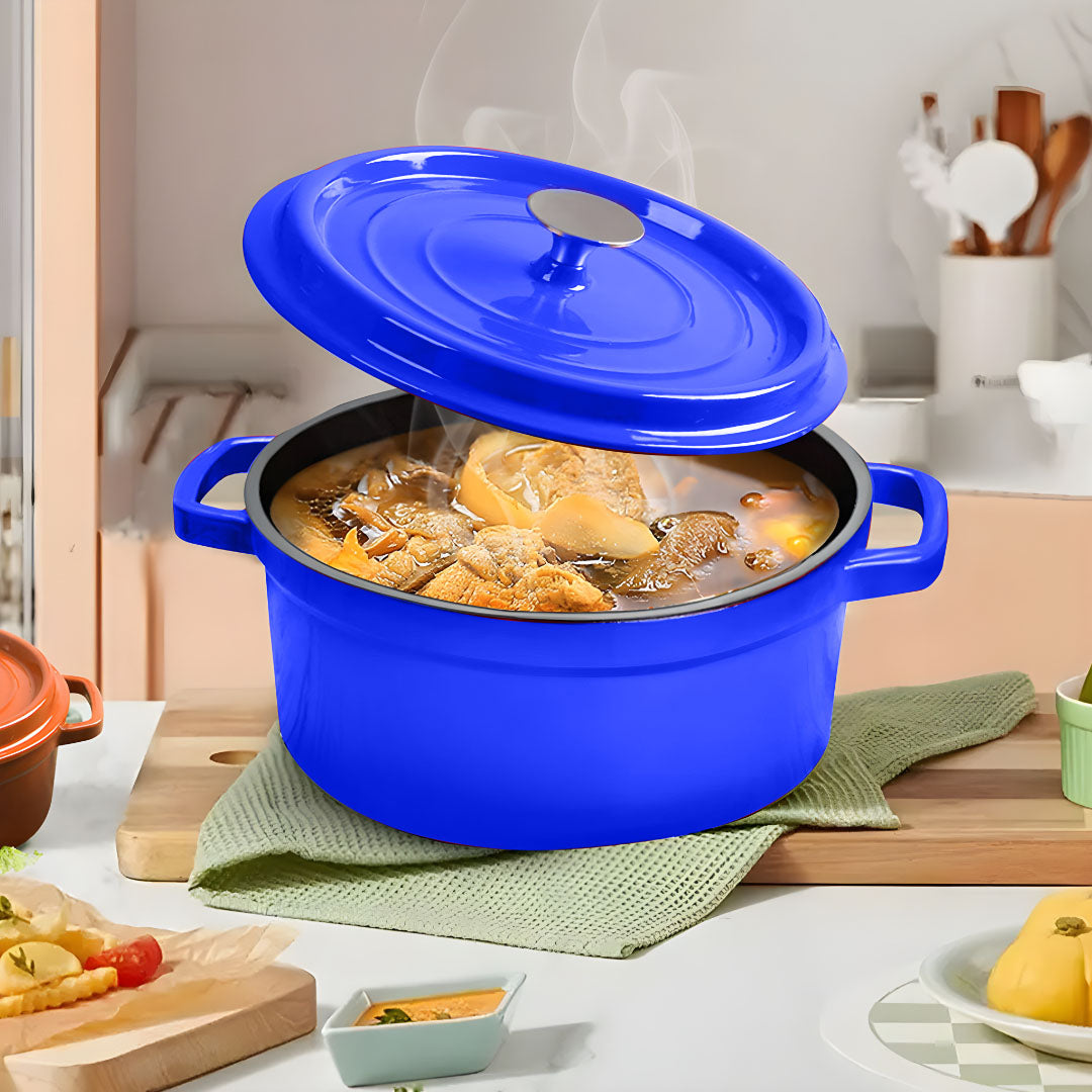 SOGA 2X Cast Iron 24cm Enamel Porcelain Stewpot Casserole Stew Cooking Pot With Lid Blue • LUZ-Stewpot24cmBlueX2