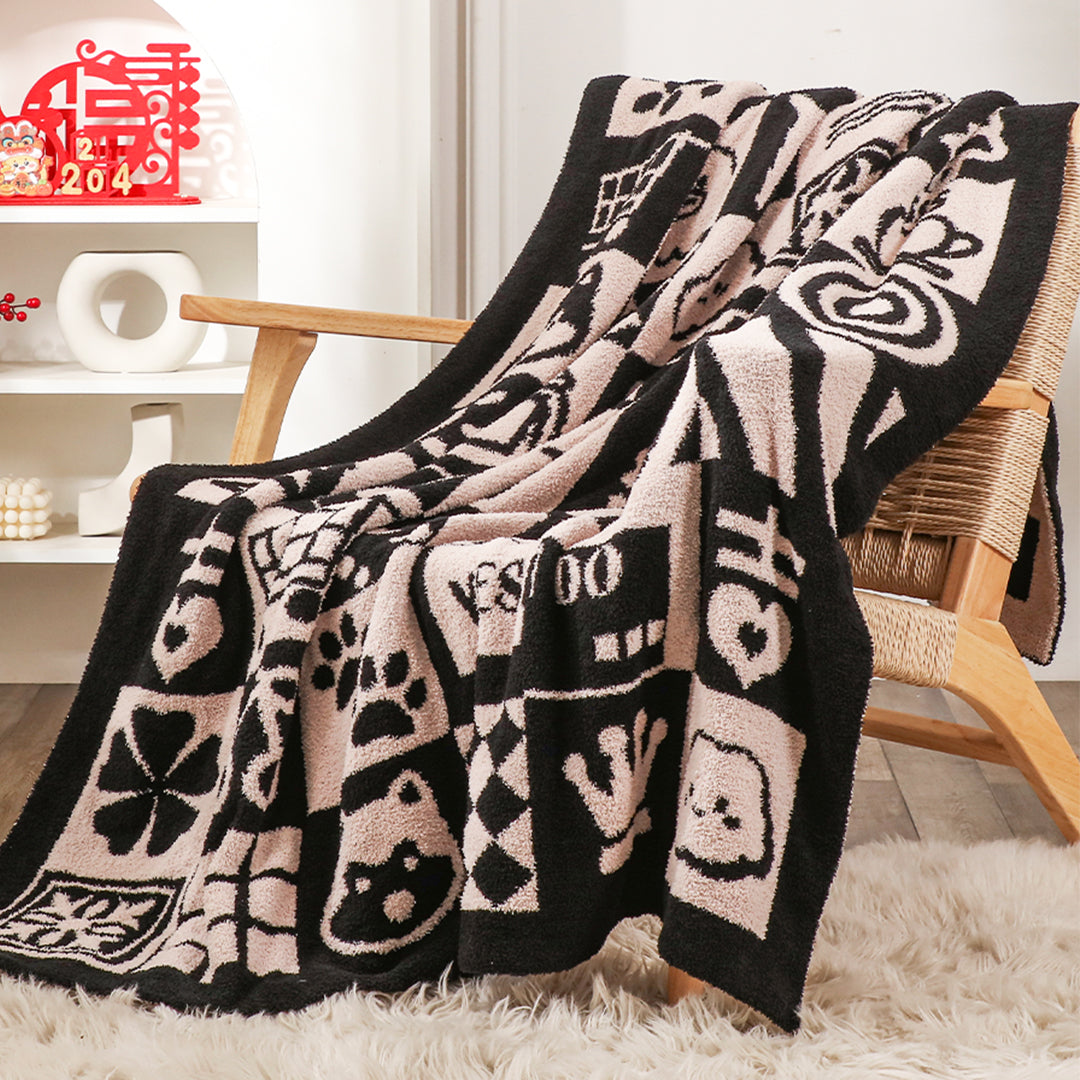 SOGA 2X 130x160cm Throw Blanket  Black and White New Year Limited Edition Peace and Joy Plush Cozy • LUZ-Blanket934X2