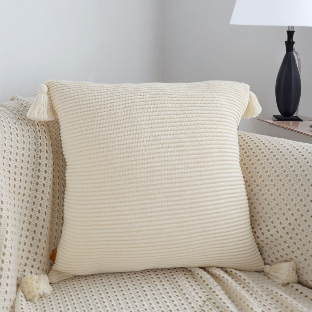 SOGA 45cm Khaki Wabi-Sabi Thickened Cotton Tassel Square  Throw Pillow • LUZ-FrenchCushion262