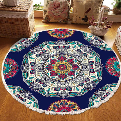 SOGA 2X 90cm Round Rug Bohemian Circle Area Rug with Bohemian Geometric Pattern, Anti-slip Doormat, Home Decor • LUZ-CarpetRAG6X2