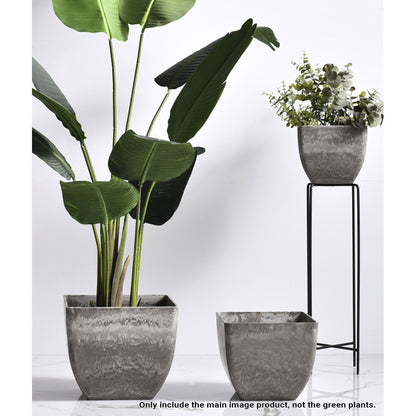 SOGA 32cm Rock Grey Square Resin Plant Flower Pot in Cement Pattern Planter Cachepot for Indoor Home Office • LUZ-FPotF3252