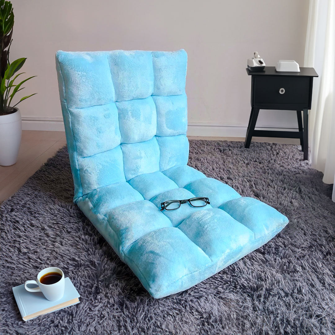 SOGA Floor Recliner Collapsible Lounge Sofa Couch Folding Chair Cushion Light Blue • LUZ-LoungeChairLightBlue
