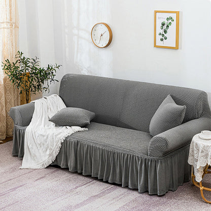 SOGA 4-Seater Grey Sofa Cover with Ruffled Skirt Couch Protector High Stretch Lounge Slipcover Home Decor • LUZ-SofaCov8