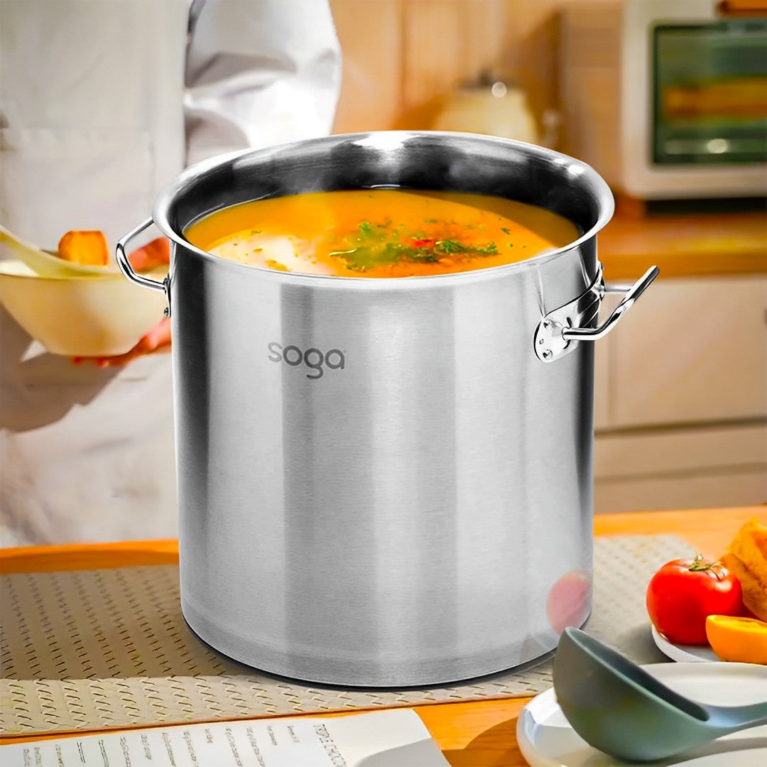 SOGA Stock Pot 17L Top Grade Thick Stainless Steel Stockpot 18/10 • LUZ-SOGAStockPot28CM17L